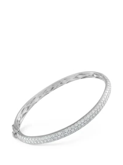Pre-owned Lb Exclusive 14k White Gold Diamond Bangle Bracelet In Silver