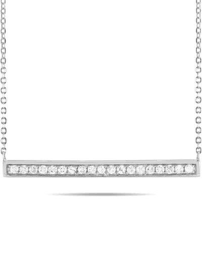 Pre-owned Lb Exclusive 14k White Gold Diamond Bar Necklace In Silver