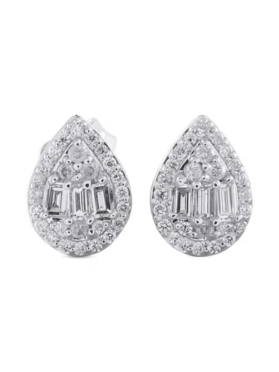 Pre-owned Lb Exclusive 14k White Gold Diamond Cluster Earrings In Silver