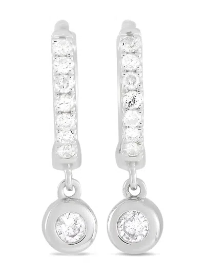 Pre-owned Lb Exclusive 14k White Gold Diamond Drop Earrings In Silver