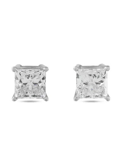Pre-owned Lb Exclusive 14k White Gold Diamond Earrings In Silver