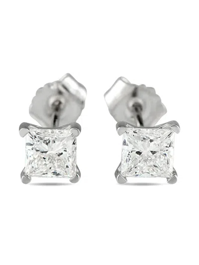 Pre-owned Lb Exclusive 14k White Gold Diamond Earrings In Silver