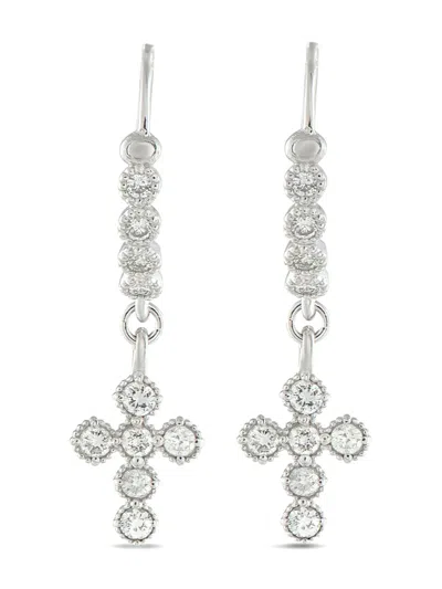 Pre-owned Lb Exclusive 14k White Gold Diamond Earrings In Silver