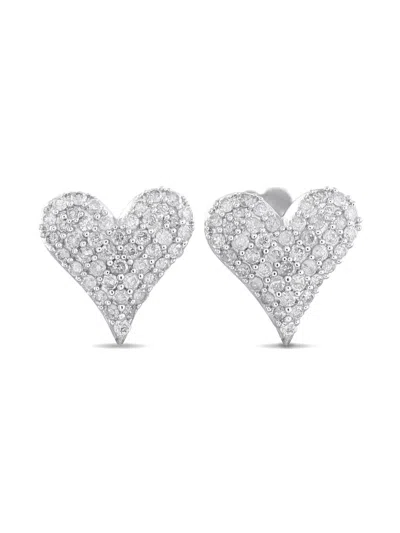 Pre-owned Lb Exclusive 14k White Gold Diamond Heart Earrings In Silver