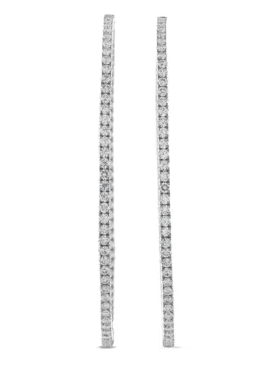 Pre-owned Lb Exclusive 14k White Gold Diamond Hoop Earrings In 银色