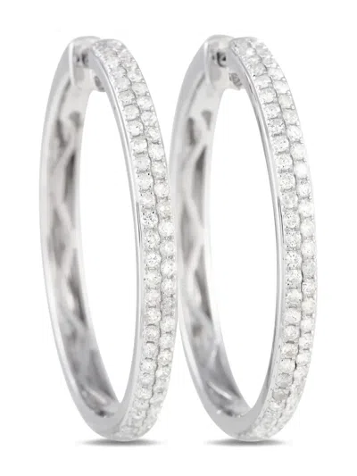 Pre-owned Lb Exclusive 14k White Gold Diamond Hoop Earrings In 银色