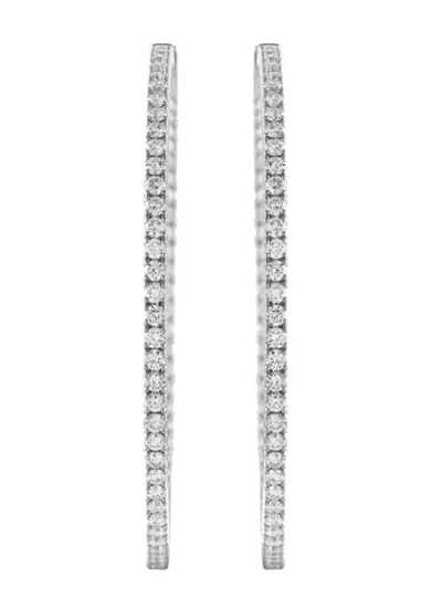 Pre-owned Lb Exclusive 14k White Gold Diamond Hoop Earrings In 银色