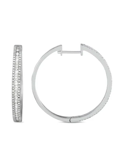 Pre-owned Lb Exclusive 14k White Gold Diamond Hoop Earrings