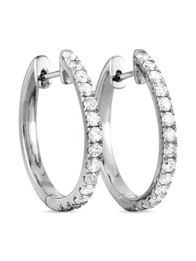 Pre-owned Lb Exclusive 14k White Gold Diamond Hoop Earrings In Silver