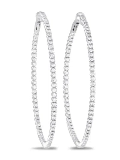 Pre-owned Lb Exclusive 14k White Gold Diamond Hoop Earrings In Silver