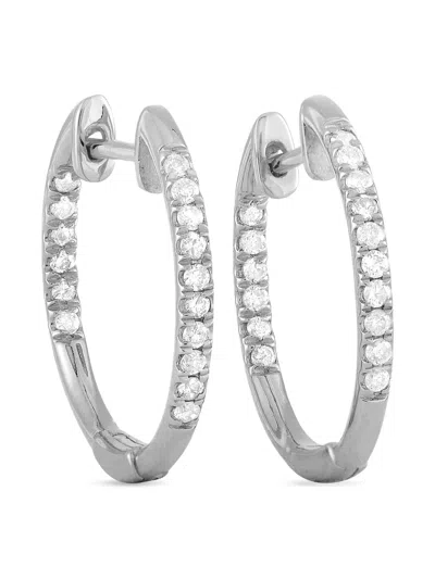 Pre-owned Lb Exclusive 14k White Gold Diamond Hoop Earrings In Silver