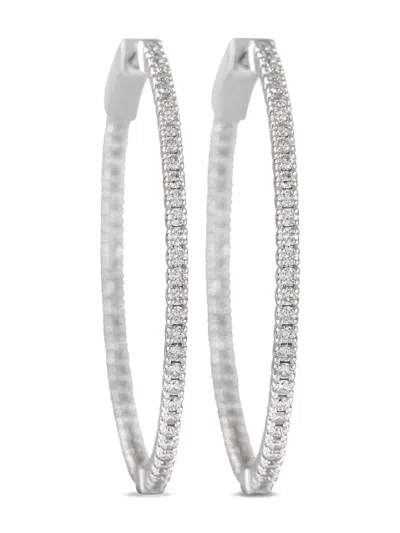 Pre-owned Lb Exclusive 14k White Gold Diamond Hoop Earrings In Silver