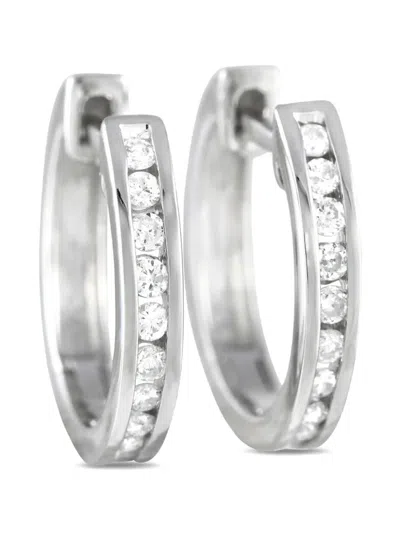 Pre-owned Lb Exclusive 14k White Gold Diamond Hoop Earrings In Silver