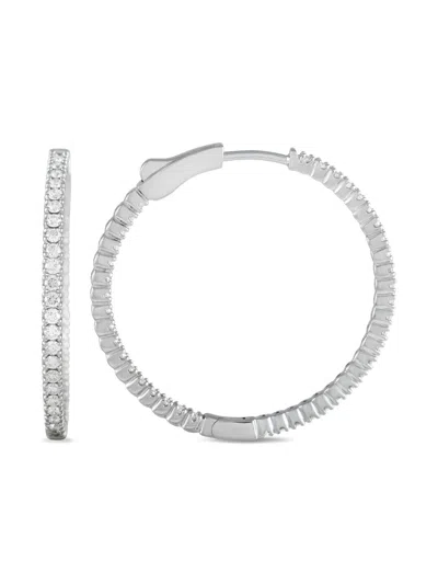 Pre-owned Lb Exclusive 14k White Gold Diamond Hoop Earrings In Silver