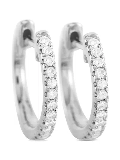 Pre-owned Lb Exclusive 14k White Gold Diamond Hoop Earrings In Silver