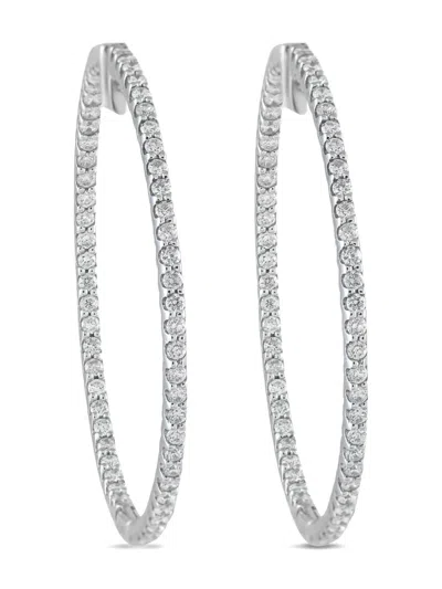 Pre-owned Lb Exclusive 14k White Gold Diamond Hoop Earrings In Silver