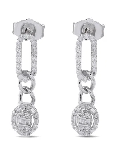 Pre-owned Lb Exclusive 14k White Gold Diamond Oval Drop Earrings In Silver