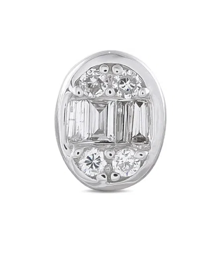 Pre-owned Lb Exclusive 14k White Gold Diamond Oval Stud Earrings In Silver