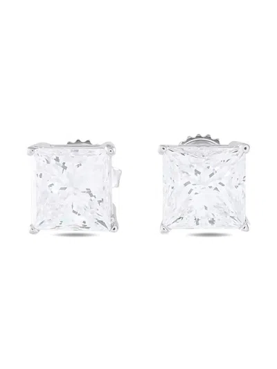 Pre-owned Lb Exclusive 14k White Gold Diamond Square Stud Earrings In Silver
