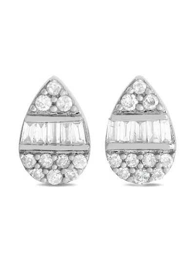 Pre-owned Lb Exclusive 14k White Gold Diamond Stud Earrings In Silver