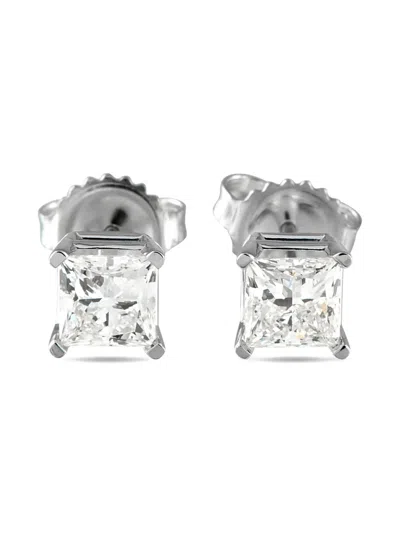 Pre-owned Lb Exclusive 14k White Gold Diamond Stud Earrings In Silver