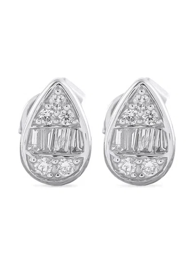 Pre-owned Lb Exclusive 14k White Gold Diamond Studded Earrings In Silver