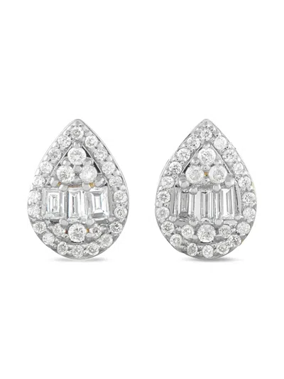 Pre-owned Lb Exclusive 14k White Gold Diamond Tear-shaped Earrings In Silver
