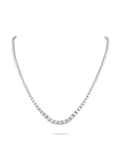 Pre-owned Lb Exclusive 14k White Gold Diamond Tennis Necklace In Silver