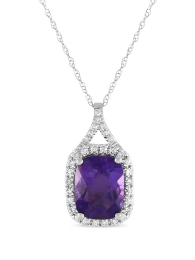 Pre-owned Lb Exclusive 14k White Gold Diamonds And Amethyst Necklace In Silver