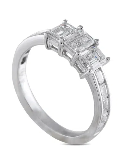 Pre-owned Lb Exclusive 14k White Gold Emerald Cut Diamond Ring In Silver