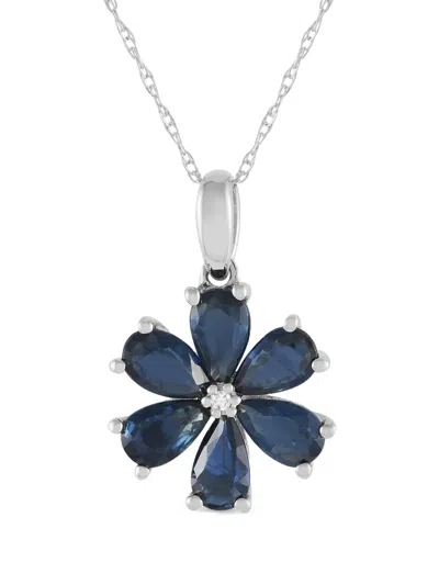Pre-owned Lb Exclusive 14k White Gold Flower Diamond And Sapphire Necklace In Silver