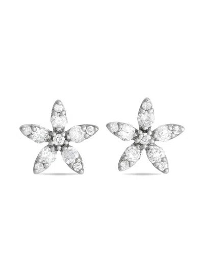 Pre-owned Lb Exclusive 14k White Gold Flower Diamond Earrings In Silver