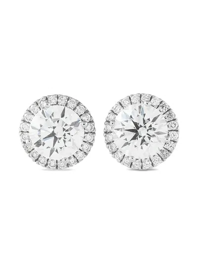 Pre-owned Lb Exclusive 14k White Gold Halo Diamond Earrings In Silver