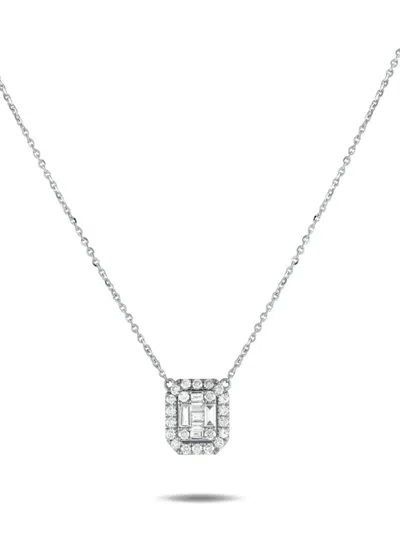 Pre-owned Lb Exclusive 14k White Gold Halo Diamond Necklace In 银色