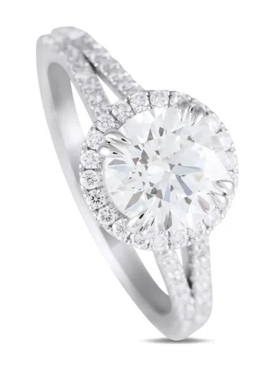 Pre-owned Lb Exclusive 14k White Gold Halo Diamond Ring In Silver