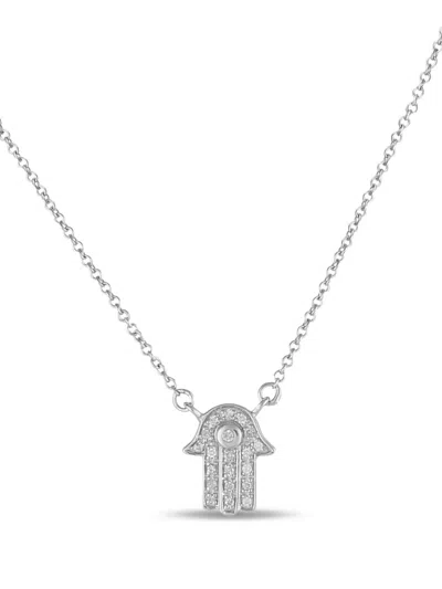 Pre-owned Lb Exclusive 14k White Gold Hamsa Diamond Necklace In Silver