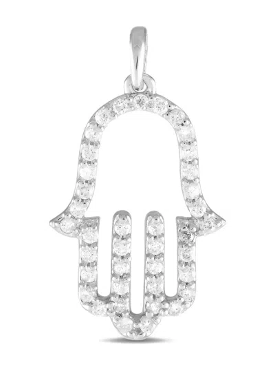 Pre-owned Lb Exclusive 14k White Gold Hamsa Diamond Pendant