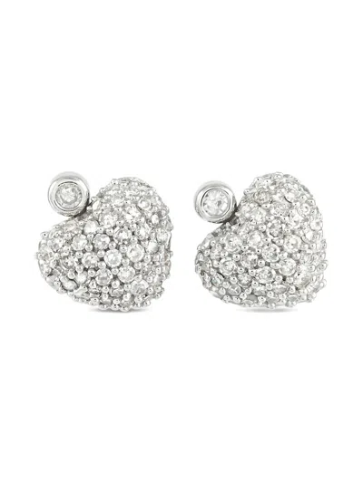 Pre-owned Lb Exclusive 14k White Gold Heart Diamond Earrings In Silver