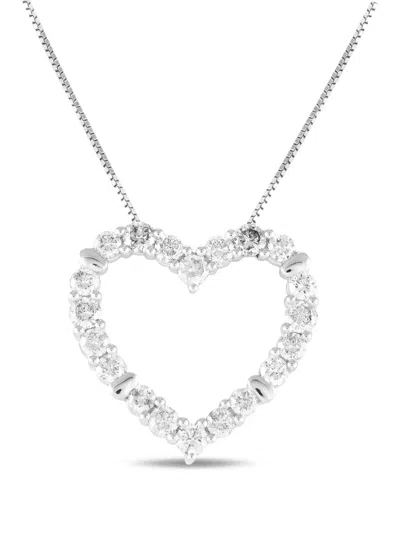 Pre-owned Lb Exclusive 14k White Gold Heart Diamond Necklace In Silver