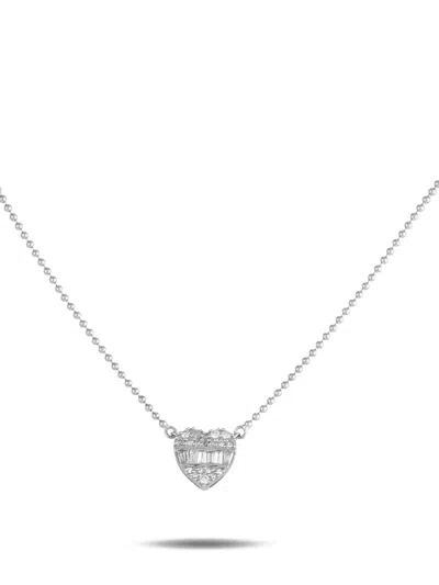Pre-owned Lb Exclusive 14k White Gold Heart Diamond Necklace In Silver