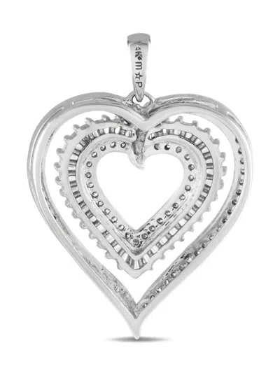 Pre-owned Lb Exclusive 14k White Gold Heart Diamond Pendant In Silver