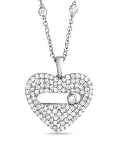 Pre-owned Lb Exclusive 14k White Gold Heart Diamonds Necklace In Silver