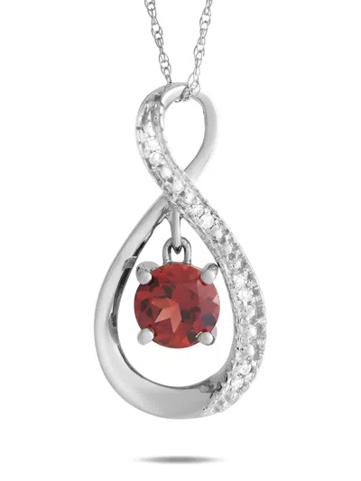 Pre-owned Lb Exclusive 14k White Gold Infinity Diamond And Garnet Necklace In Silver