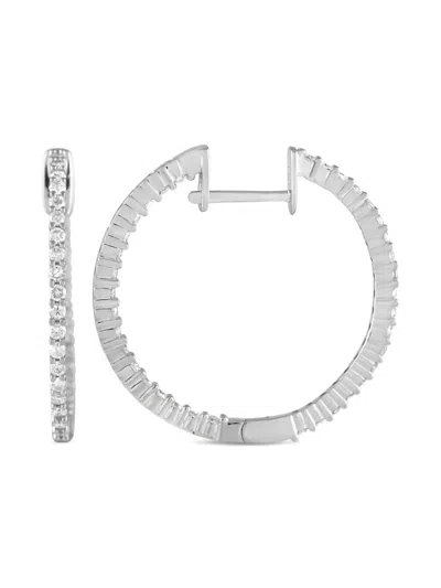 Pre-owned Lb Exclusive 14k White Gold Inside-out Diamond Hoop Earrings