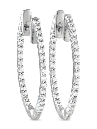Pre-owned Lb Exclusive 14k White Gold Inside-out Diamond Hoop Earrings In Silver