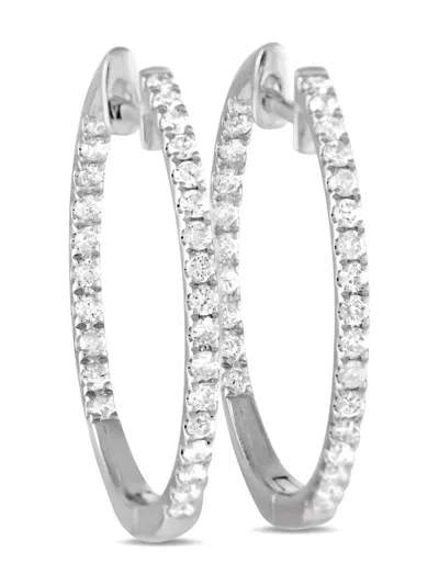 Pre-owned Lb Exclusive 14k White Gold Inside-out Diamond Hoop Earrings In Silver