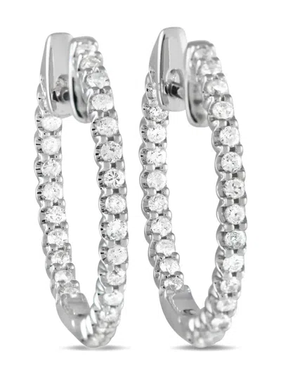 Pre-owned Lb Exclusive 14k White Gold Inside-out Diamond Hoop Earrings In Silver