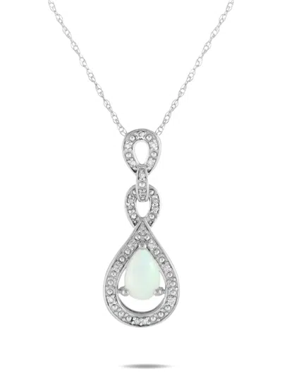 Pre-owned Lb Exclusive 14k White Gold Opal And Diamond Necklace In Silver