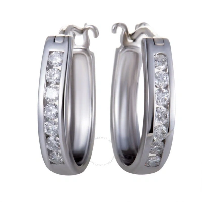Lb Exclusive 14k White Gold Oval Channel Set Diamond Hoop Huggies Earrings .33 Carat  0.33 Ctw  Diam In Multi-color