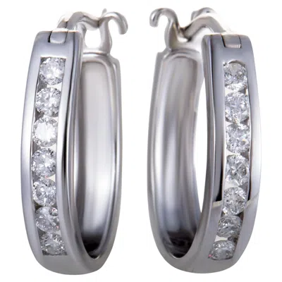 Pre-owned Lb Exclusive 14k White Gold Oval Channel Set Diamond Hoop Huggies Earrings